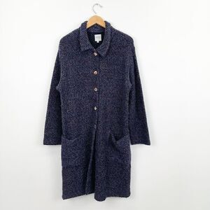 ViaVai Women’s Blue Multicolor Speckled Long Line Mohair Blend Cardigan Sweater
